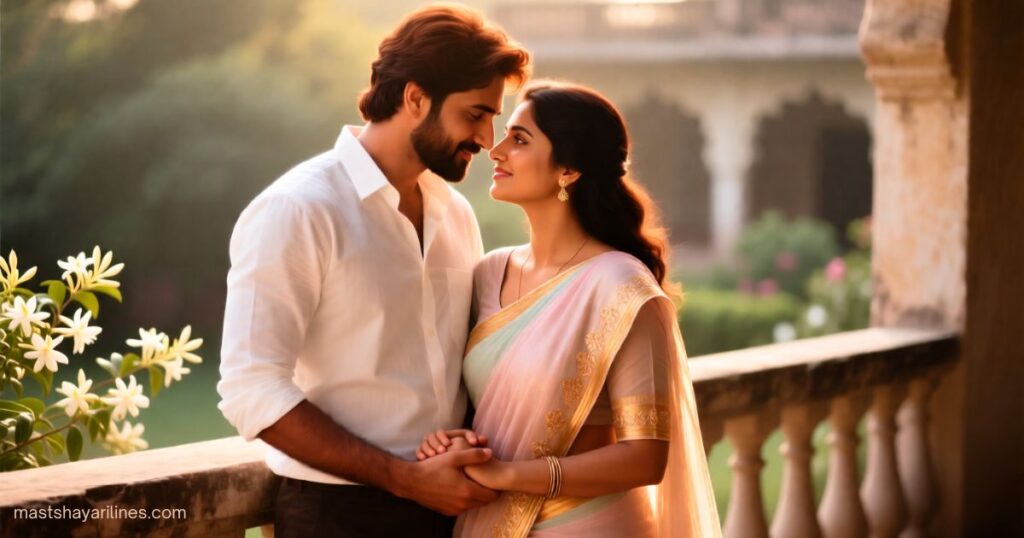 "Husband and wife sharing a loving moment."