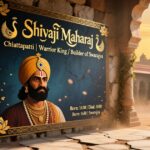 Shivaji Maharaj in warrior attire holding a sword.