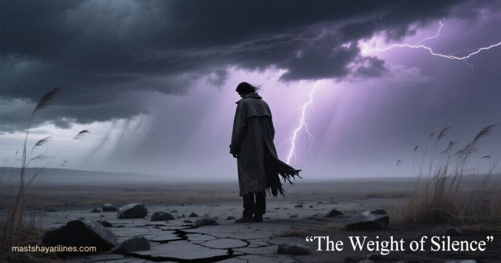 A solitary figure under a dark, cloudy sky, symbolizing death and reflection.