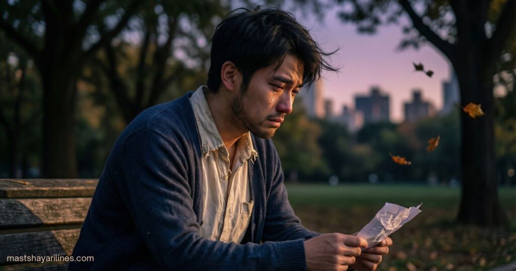 "Person sitting alone, looking regretful and sad."