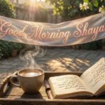 "Sunlit morning with 'Good Morning Shayari' in elegant script."