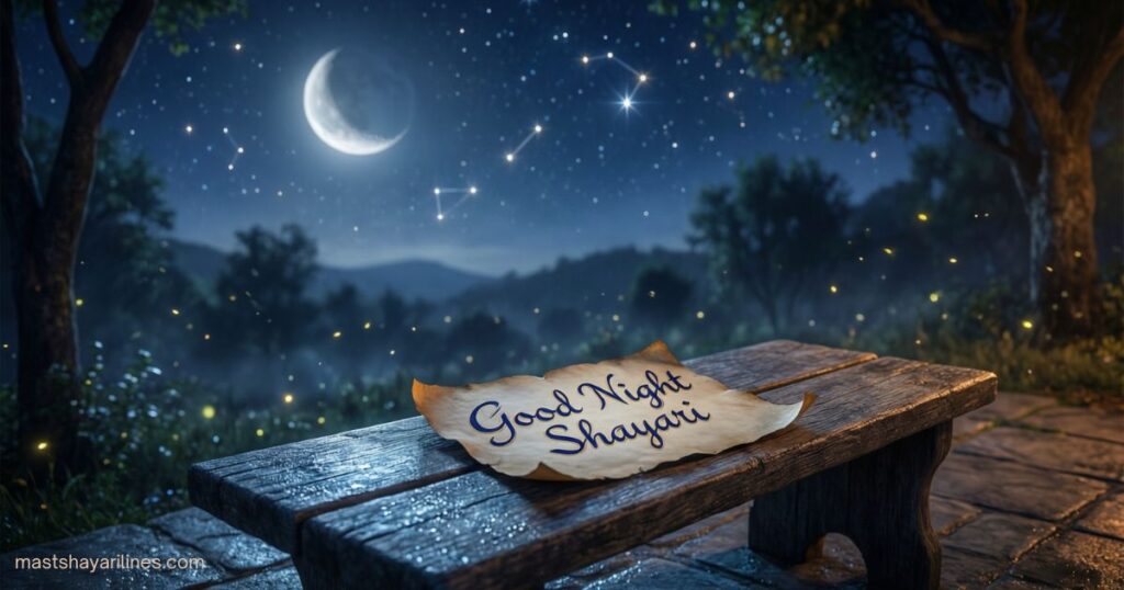 “Crescent moon and stars shining over a peaceful night sky.”