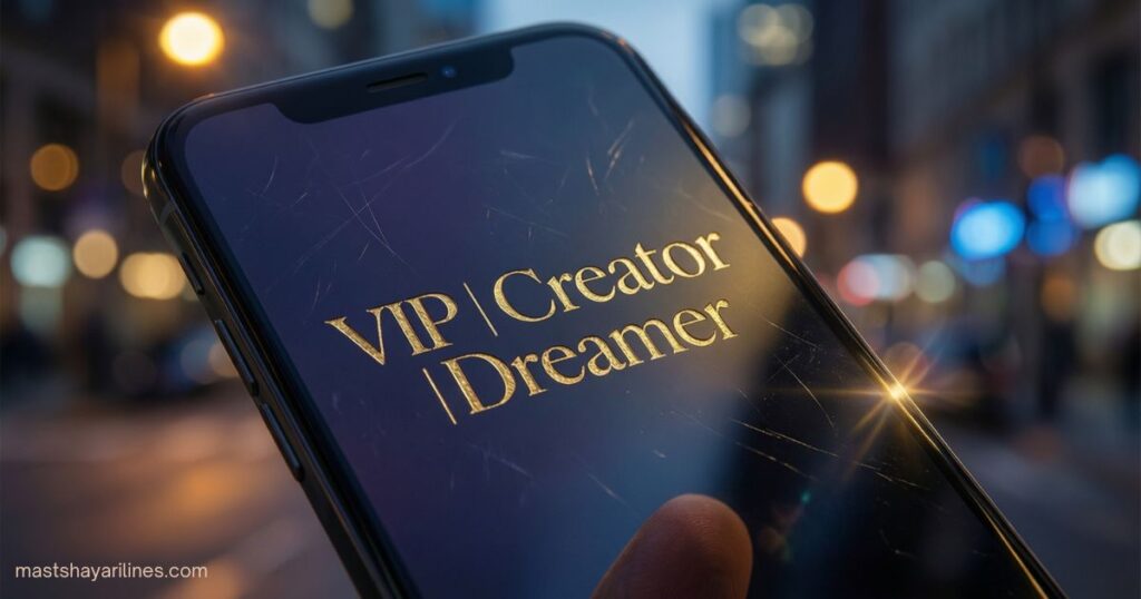 Instagram bio with a stylish VIP font on a smartphone screen.