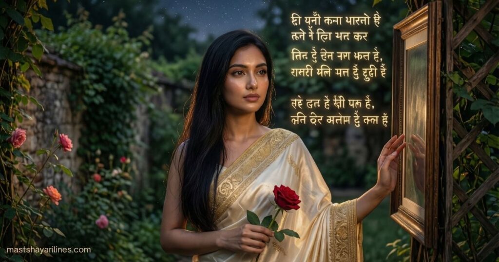 “Hindi love shayari on a romantic background.”