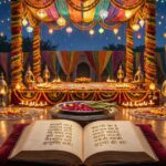 "Festive Navratri celebration with lights and decorations."