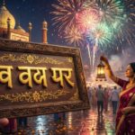 "Happy New Year message in Hindi with fireworks."