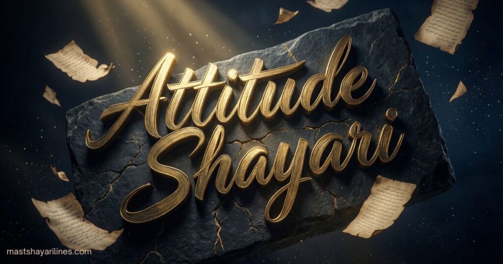 "Bold 'Attitude Shayari' text on a dark, stylish background."