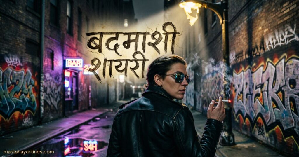 “Bold Hindi Badmashi Shayari on a dark, edgy background.”
