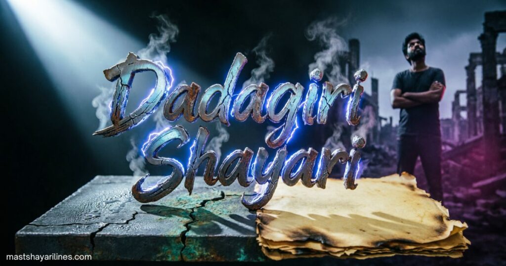 Bold “Dadagiri Shayari” text on a dark, intense background.