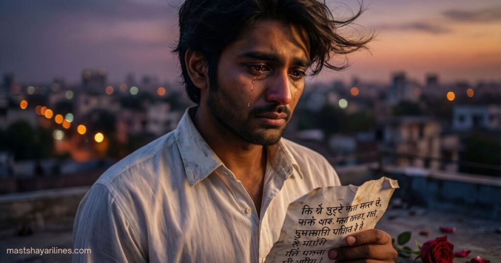 “Emotional Hindi Shayari on heartbreak and pain.”