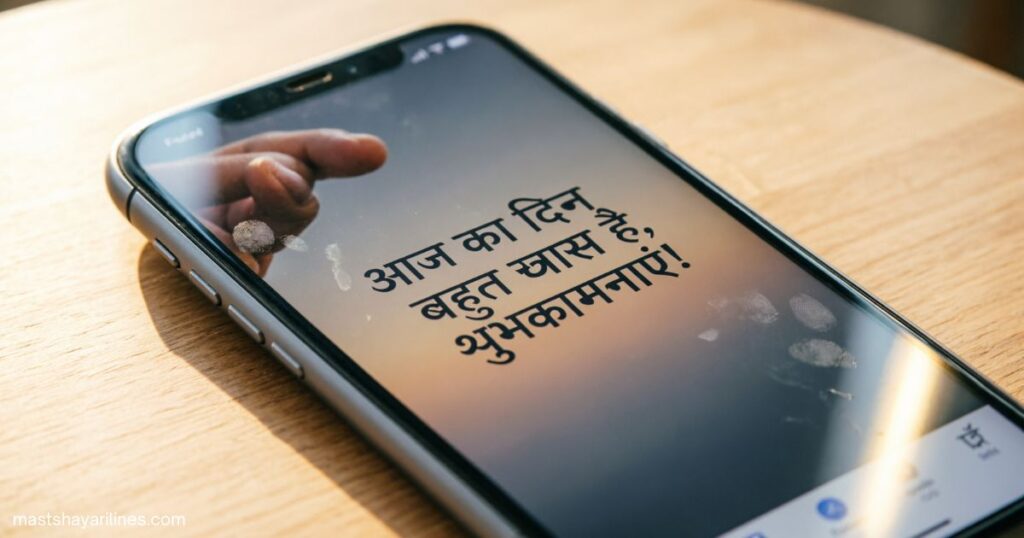 “Facebook status in Hindi on a smartphone screen.”