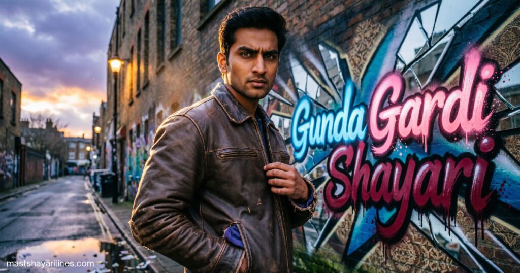 A rebellious figure in a leather jacket against a graffiti wall, exuding gangster vibes.