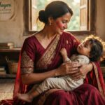 "Mother lovingly holding her child."