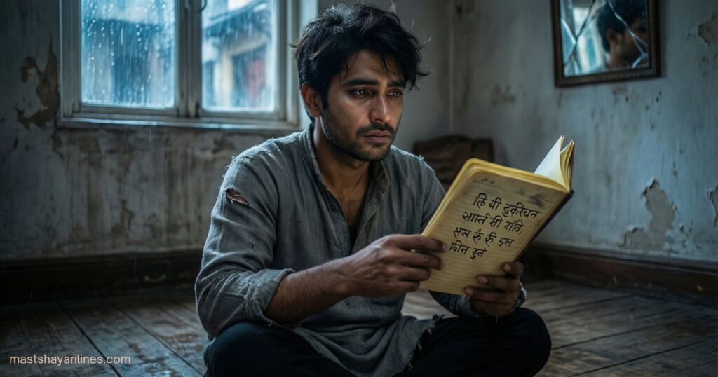 “Person sitting alone, reflecting sadness – Mood Off Shayari in Hindi.”