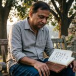 "Person sitting alone, lost in thought, evoking nostalgia."