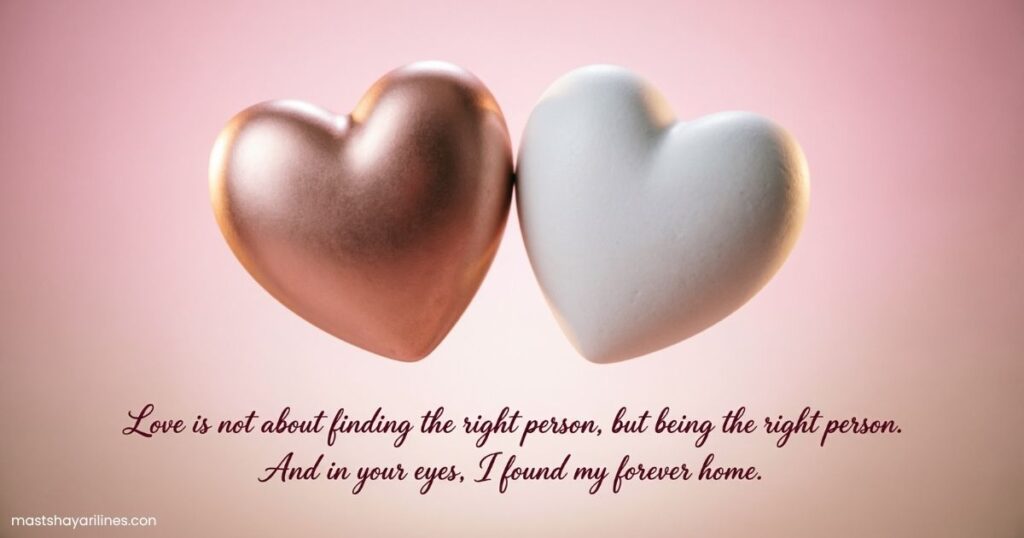 Two hearts on a pink background with romantic text.