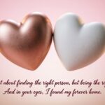 Two hearts on a pink background with romantic text.