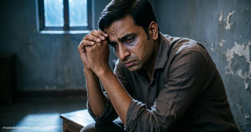 Sad person sitting alone in the dark, representing difficult times.