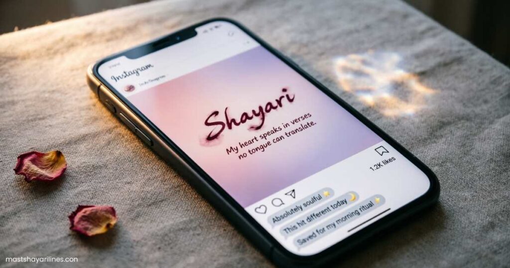 Phone showing a shayari quote on Instagram.