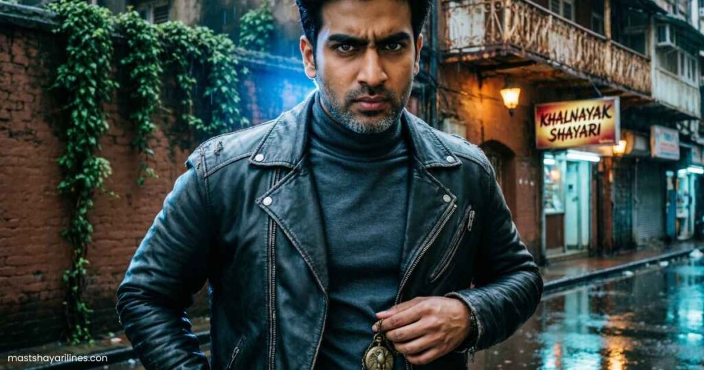 “Brooding man with intense eyes in a dark urban setting, exuding a rebellious vibe.”