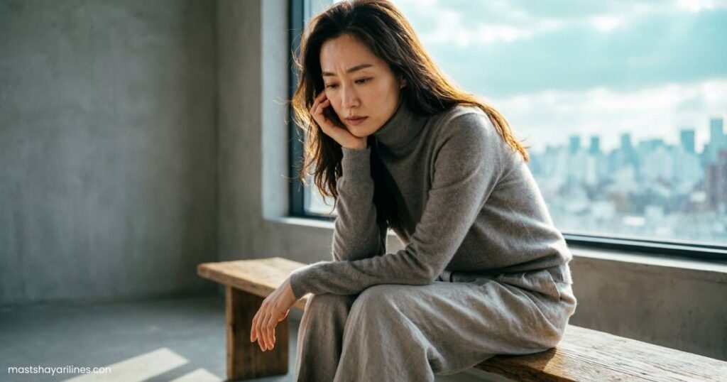 Person sitting quietly, reflecting deep emotions and silence.